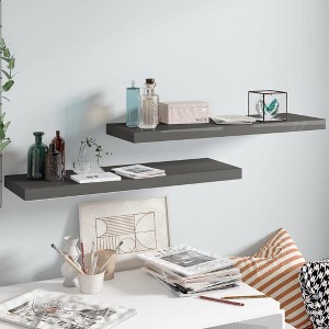 Aghana Digitals 2-Piece Floating Wall Shelves, High-Gloss Grey MDF, 22 lbs Capacity, 31.5x9.3x1.5 - 1 of 4
