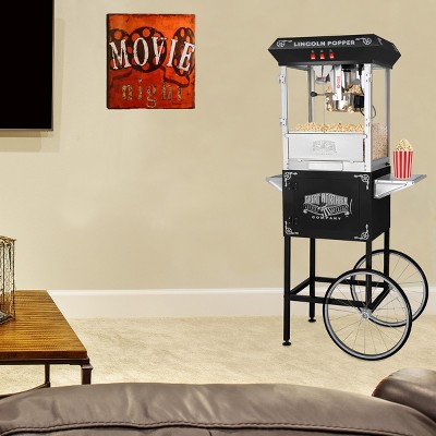 Lincoln 8 oz Black Steel Popcorn Machine with Cart