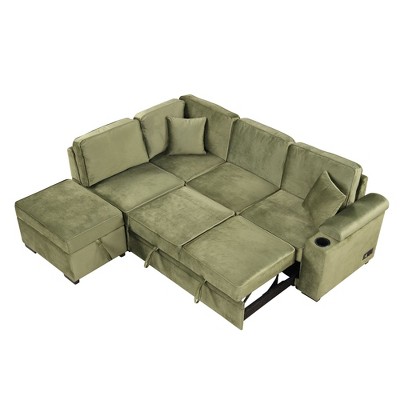 NicBex Modern 84.75" Pull Out Sofa Bed Velvet Convertible Sleeper Sofa with Storage Ottoman for Living Room