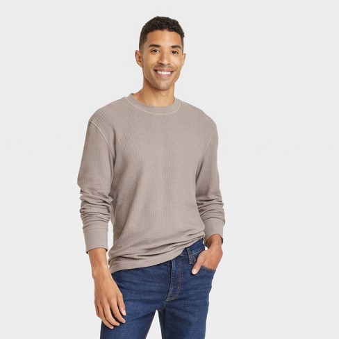 Men's Long Sleeve Textured Crewneck T-Shirt - Goodfellow & Co™ Gray XL