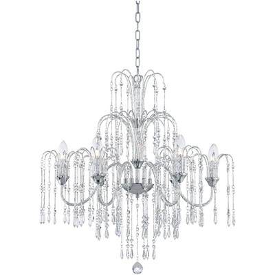 Vienna Full Spectrum Chrome Chandelier 29" Wide Crystal Rain Curved Arm Halogen 6-Light Fixture Dining Room Foyer Kitchen Entryway