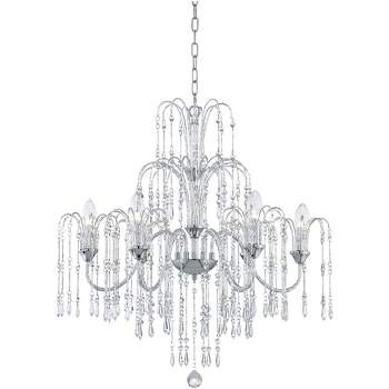 Vienna Full Spectrum Crystal Rain Chrome Chandelier 29" Wide Modern Curved Arm 6-Light Fixture for Dining Room House Kitchen Island Entryway Bedroom