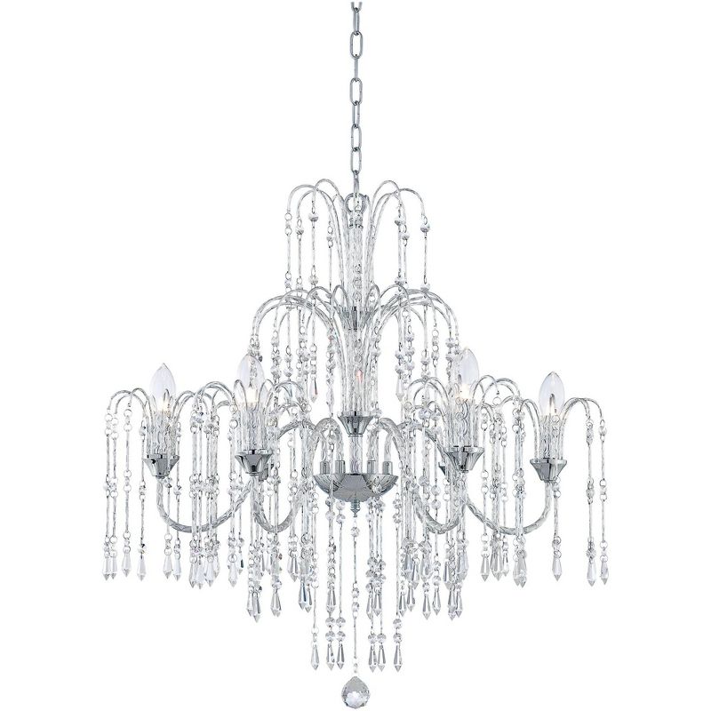 Vienna Full Spectrum Crystal Rain Chrome Chandelier 29" Wide Modern Curved Arm 6-Light Fixture for Dining Room House Kitchen Island Entryway Bedroom, 1 of 10
