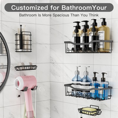 5-Pack Shower Caddy, White - Shower Organizer & Shelves for Efficient Storage,Stainless Steel Shampoo Holder , Durable Shower Wall Caddy