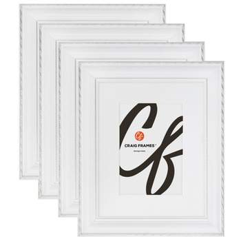 Craig Frames Victoria Ornate White and Silver Picture Frame, Matted, Set of 4
