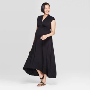 Maternity Short Sleeve V-Neck Smocked Maxi Dress - Isabel Maternity by Ingrid & Isabel Black XXL, Women
