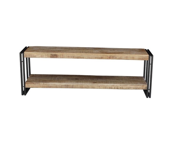 Handcrafted Reclaimed Wood and Metal 60" Storage Entryway Bench with Shelf - Timbergirl