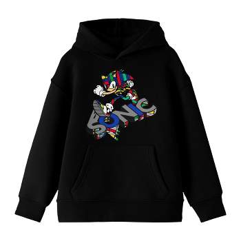 Sonic The Hedgehog Modern Sonic Pop Dimension Color Art Long Sleeve Black Youth Hooded Sweatshirt-XXL