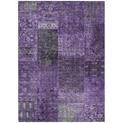 Eggplant Purple And Charcoal Patchwork Washable Indoor Outdoor Area Rug