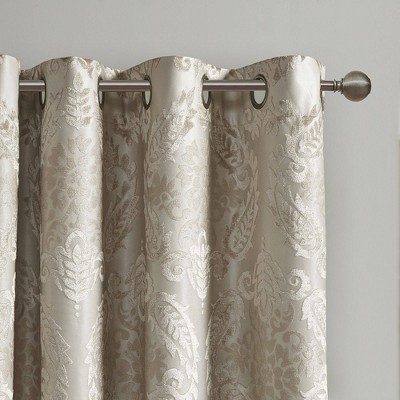 Champagne Jacquard Paisley Blackout Grommet Window Panel, 50" x 95"
