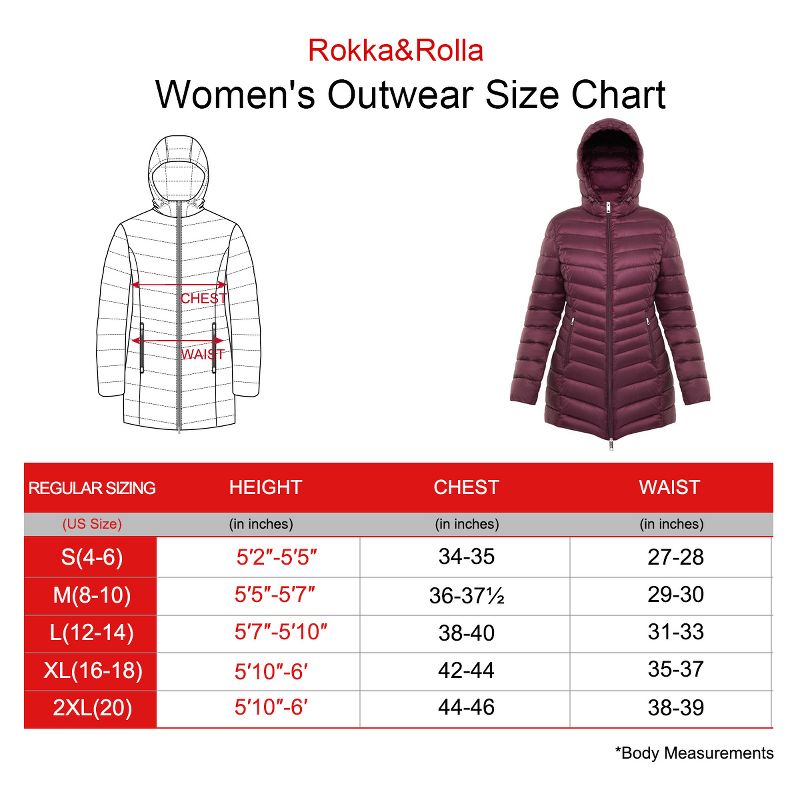 Rokka&Rolla Women's Light Long Coat Packable Puffer Jacket, 3 of 13
