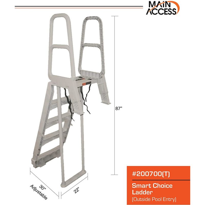 Main Access 200700T Smart Choice Comfort Incline Adjustable Exterior Pool Ladder for 48" to 54" Above Ground Swimming Pools, Taupe, 6 of 8
