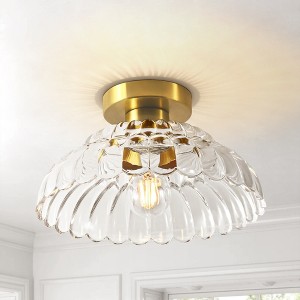 Rennnsan Sydney 11.8 in. 1-Light Modern Gold Dome Semi-Flush Mount Light with Textured Clear Glass - 1 of 4