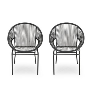 Outdoor Rattan Chairs Set Of 2, Patio Dining Chairs With Woven Backrest, Bistro Chairs With Metal Legs, Accent Chairs For Backyard, Garden - 1 of 4