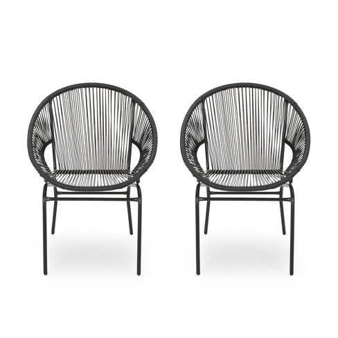 Outdoor Rattan Chairs Set Of 2, Patio Dining Chairs With Woven Backrest, Bistro Chairs With Metal Legs, Accent Chairs For Backyard, Garden - image 1 of 4