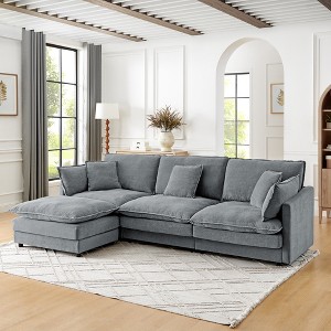 Modern L-Shaped Sectional Sofa with Ottoman, Oversized 4-Seater Couch with Towel Fabric Upholstery for Living Room, Gray/Green/Black - ModernLuxe - 1 of 4