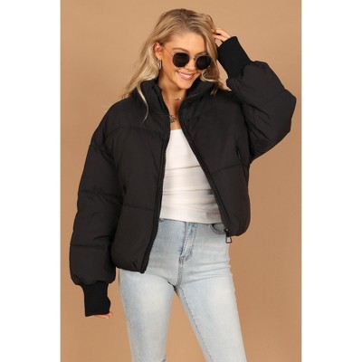 90 Degree By Reflex Womens Lightstreme Funnel Neck Bomber Jacket with  Ribbed Details and Zipper Pockets - Black - Small