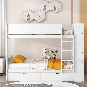 Whisen Twin over Twin Bunk Bed with 2 Storage Drawers and Multi-Compartment Cabinet - 1 of 4