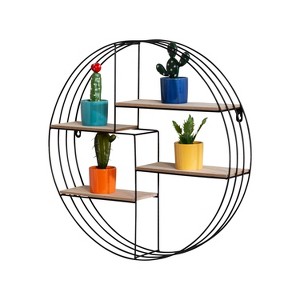 Honey-Can-Do Round Metal and MDF Wall Shelf Black: 4-Tier Hanging Shelves, Decorative Round Shelving, 20lb Capacity - 1 of 4