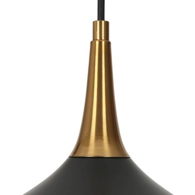 Matte Black and Brass Mini Pendant Light with Glass Shade