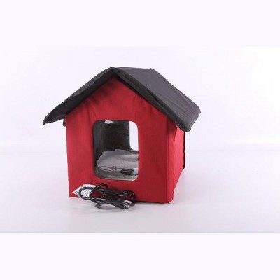 Red and Black Heated Outdoor Cat House with Vinyl Backing