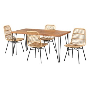 5pc Greenville Dining Set Natural/Black - Lifestorey: Mid-Century Modern, MDF, Wicker Chairs - 1 of 4