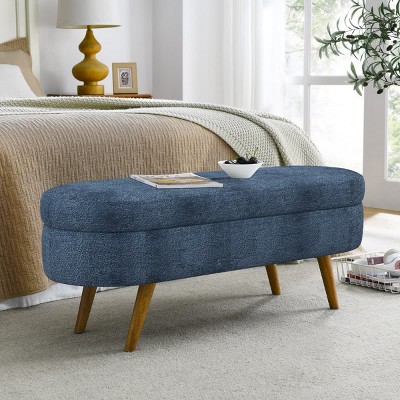 43.5" Modern Oval Upholstered Storage Bench with Rubber Wood Legs, End of Bed Ottoman Bench for Bedroom, Living Room, or Entryway-Tanpinhause