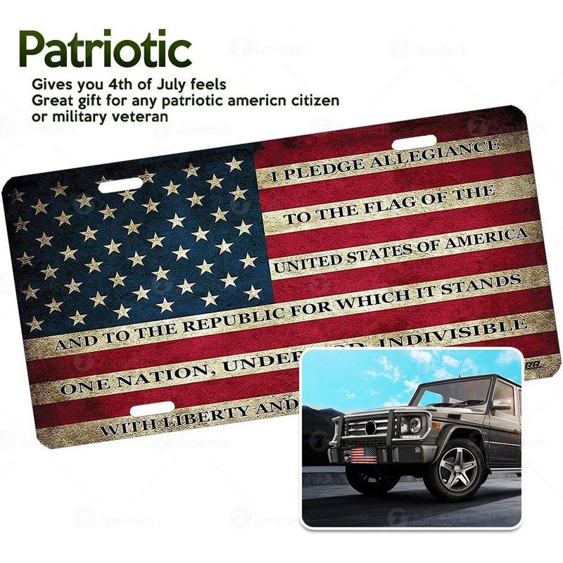 Zone Tech Tactical USA Flag License Plate - Premium Quality Thick Durable Novelty American Patriotic Pledge of Allegiance Car Tag Plate Cover, 3 of 9