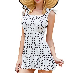 Anna-Kaci Swim Women's One-Piece Swimsuit with Polka Dot Print, Bow Tie Straps and Ruffle Hem - 1 of 4