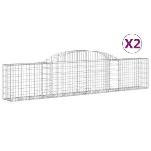 vidaXL Gabion Basket Pair - Galvanized Iron Arched Outdoor Garden Barriers - 118.1x11.8x23.6/31.5 Inches - 1 of 4