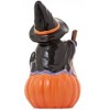Casafield Ceramic Halloween Black Cat on Pumpkin, Hand Painted 13-Inch Pre-Lit LED Jack-o-Lantern Pumpkin Tabletop Decor - 2 of 4