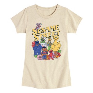Girls' - Sesame Street - SS Group Flowers Fitted Short Sleeve Graphic T-Shirt - 1 of 3