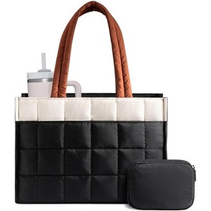 15.6 Inch Tote Bag for Women, Puffer Work Handbag Laptop Purse , Large Quilted Travel Tote - 1 of 4