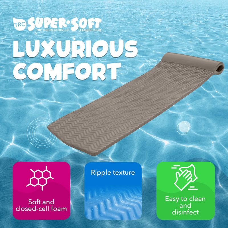 TRC Recreation Serenity 1.5" Thick Vinyl Coated Foam Pool Lounger Swim Float Mat with Roll Pillow for Head and Neck Support, 3 of 7