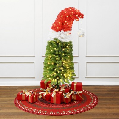 5-Foot Red, White, and Green Santa Hat Christmas Tree with LED Lights