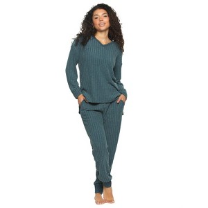 Felina - Serena V-Neck Top & Jogger Lounge Set | 2-Piece Ultra-Soft Knit Top & Pants Loungewear (Blue Wing Teal, X-Large) - 1 of 3