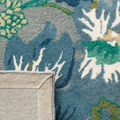 Blue Floral 5' x 8' Handmade Wool and Viscose Area Rug