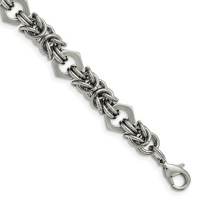 Black Bow Jewelry Men's 10mm Stainless Steel Fancy Byzantine Chain Bracelet, 8.25 Inch - 1 of 4