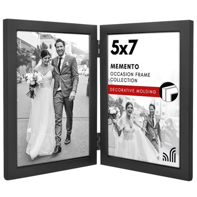 Americanflat Hinged 5x7 Picture Frame with Wide, Beveled Molding and Shatter-Resistant Glass - Modern Frame Two 5x7 Photos - Black