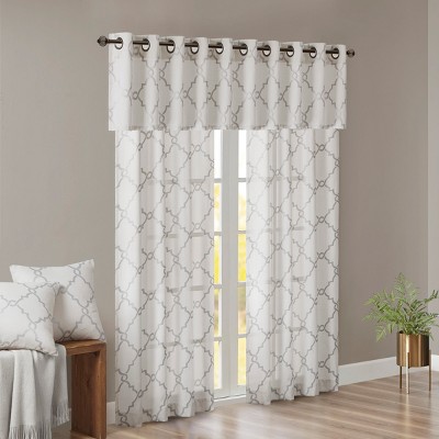 MAYEERTY 50x18" Fretwork Print Grommet Top Window Valance Ivory/Grey