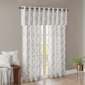 MAYEERTY 50x18" Fretwork Print Grommet Top Window Valance Ivory/Grey - 1 of 4
