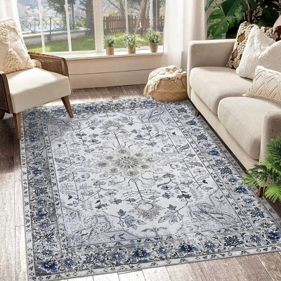 Washable Rug Traditional Oriental Rugs Soft Indoor Low Pile Carpet for Living Room Bedroom Dining