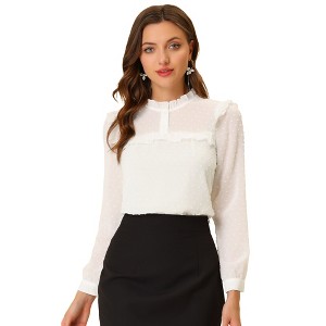 INSPIRE CHIC Women's Swiss Dots Long Sleeve Ruffled Work Office Chiffon Blouse - 1 of 4