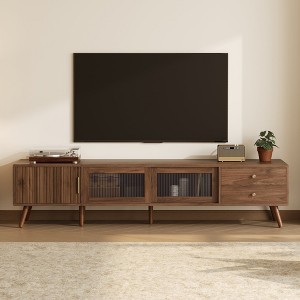 HDZNVF 76 inch Modern Minimal Glass-Doors TV Stand for TVs up to 85 Inches - 1 of 4