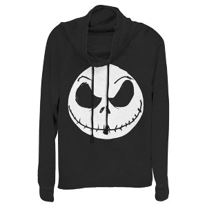 Juniors Womens The Nightmare Before Christmas Halloween Jack Skellington Big Face Cowl Neck Sweatshirt - 1 of 4