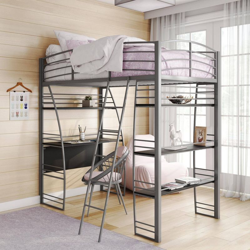 andy Metal Loft Bed with Integrated Desk and Shelves - Room & Joy, 3 of 10