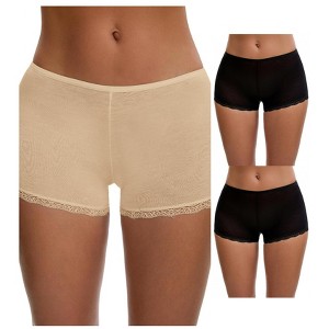 INSPIRE CHIC Women's Seamless Ice Silk Lace Trim Slip Shorts for Under Dresses Lightweight Boyshorts 3 Packs - 1 of 4
