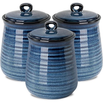 3-Piece Vintage Ceramic Canister Set with Airtight Lids, 25oz, Navy