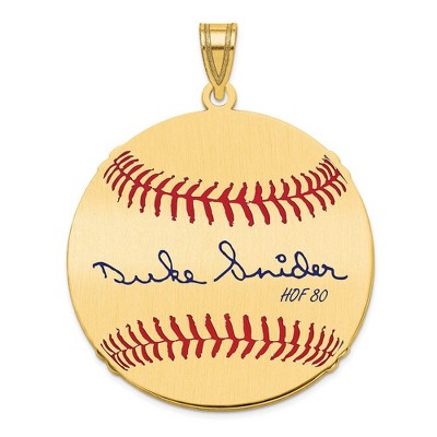 Black Bow Jewelry 14K Gold Plated Duke Snider Signature LG Enamel Baseball Pendant