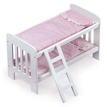 Badger Basket Doll Bunk Bed with Bedding, Ladder, and Free Personalization Kit - White/Pink/Gingham